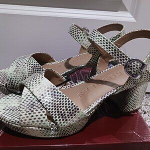 Green snake print sandals